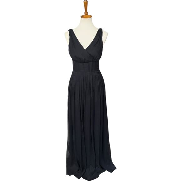 J.Crew 100% Silk Heidi Maxi Pleated V-Neck Dress Gown Size 4 - Picture 3 of 6